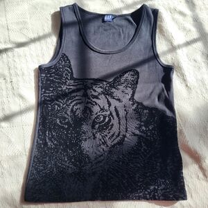Vintage GAP Black Tank with Black Velvety Tiger Graphic